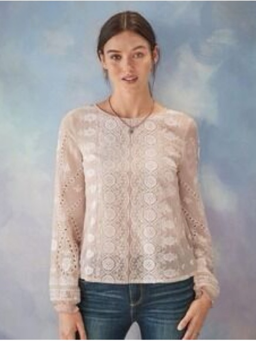 Sundance Angelique Embroidered Eyelet Silk Blouse Cream XL